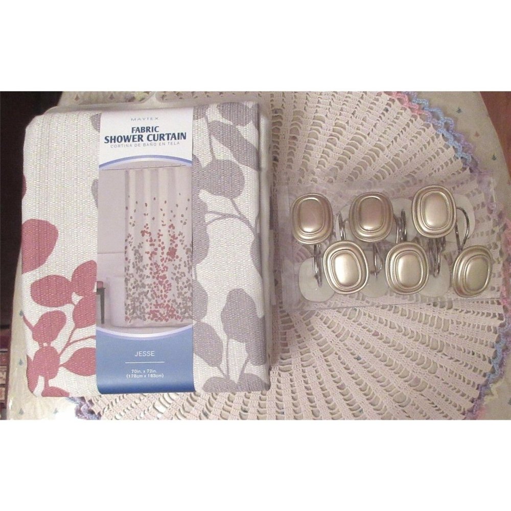 Maytex JESSE Leaf Taupe Rust Fabric Shower Curtain